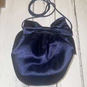 Carolyne Barton Navy Blue Bow Shaped Purse Evening Bag Color Corded Vintage
